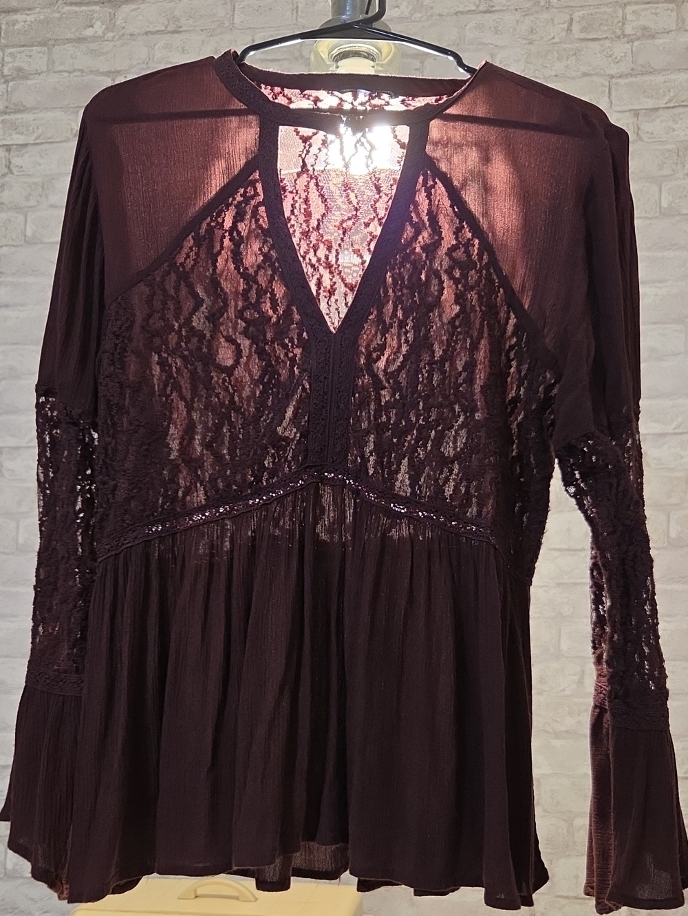 American Eagle Outfitters Maroon Lace Button-Front Top